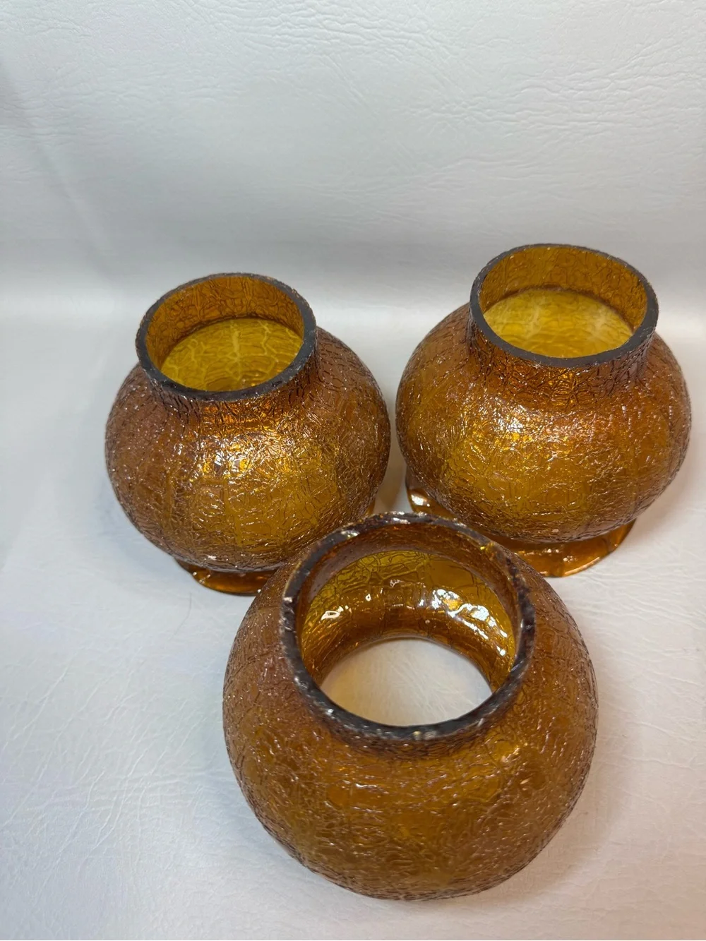 Vintage MCM Art Deco Amber Glass Globe Lamp Chandelier Shade Etched Design set 3